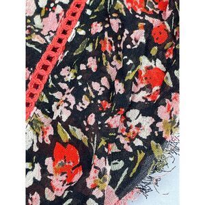 ~ Anthropologie Infinity Scarf Boho Beachy Raw Edge Floral Pink Black Peach